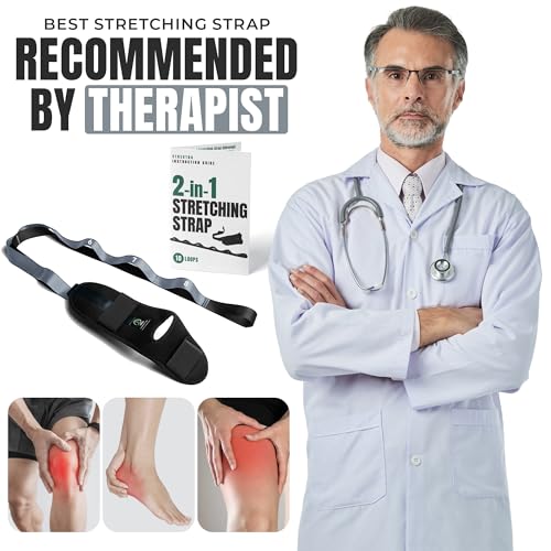 Stretch Strap with Loops Physical Therapy - Full Body Exercise Straps for Stretching with Detachable Foot - Leg & Calf Stretcher for Plantar Fasciitis, Physical Therapy, Pain Relief, and Flexibility - color: Grey