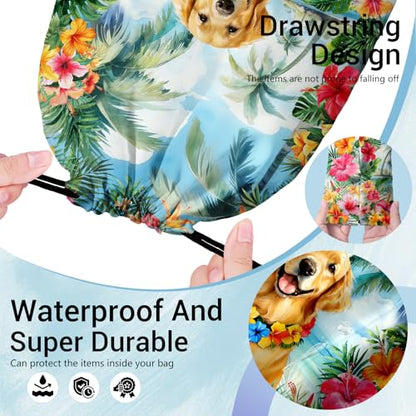 Grip Bag Palm Tree Golden Retriever Small Gymnastics Grip Bags for Fitness - color: Golden Retriever-multi, size: 12"(H)*9.25"(W)