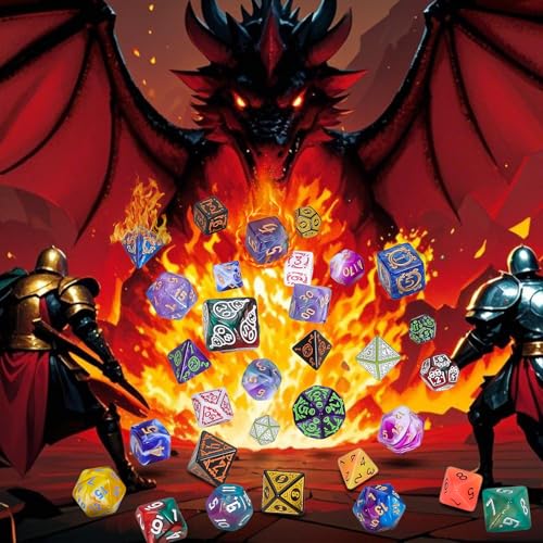 QMAY Mystery Dice Box - 42 Pcs Polyhedral Dice & 6 Pcs Dice Display Tubes - style: Mystery Dice Gift Box (6 set dice)