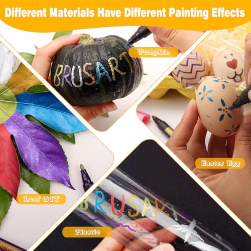 Brusarth Metallic Marker Pens,Medium Point Markers for Rock Painting | Metallic Marker Pens for Black Paper,Scrapbooking Crafts, Card Making,DIY Photo Album,Ceramic, 10 Pack