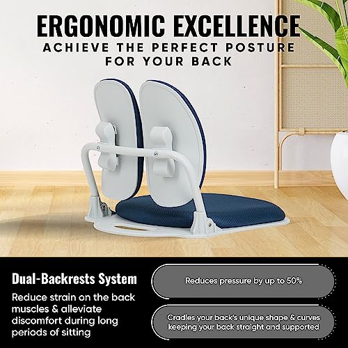 Ergonomic Dual-Backrests Floor Chair with Back Support (Blue) | Reduce pressure on your back by up to 50% - color: Blue