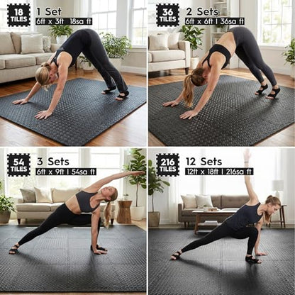 18 Pcs EVA Foam Floor Tiles, Puzzle Exercise Mat Set for Gym - color: Black