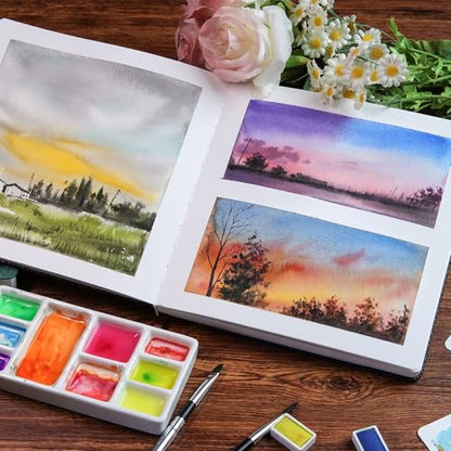 Watercolor Journal 8.5"x8.5" - 100% Cotton, 24 Sheets 48 Pages, 140LB/300GSM Cold Press, with Inner Pocket and Wide Elastic Band - Perfect for Watercolor, Gouache, Acrylic, Ink & Mixed Media - color: Dark Blown