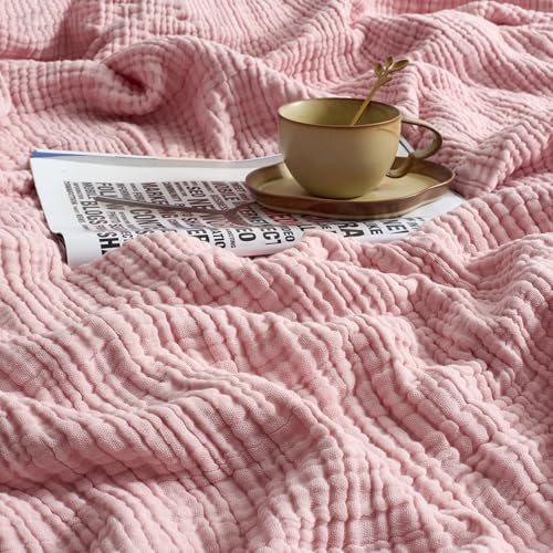 100% Cotton Muslin Blanket for Adult 66x90 4-Layers Gauze Throw - color: Dusty Pink, size: 66x90 inch