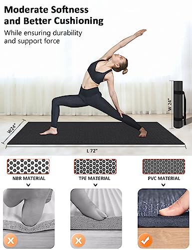 Large Exercise Mat 8'x5'|12'x6'|10'x6'|6'x4'|6'x2' Workout Mat for Home Gym Mats Exercise Heavy Duty Gym Flooring Fitness Mat Large Yoga Mat Cardio Mat for Weightlifting, Jump Rope, MMA, Shoe-Friendly - color: Black6'x2'