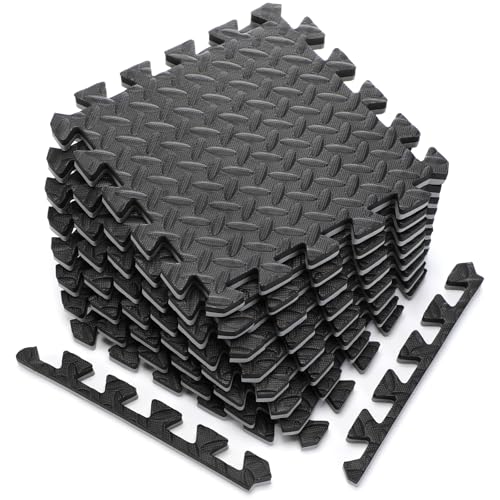 Breling 16 Pcs 0.79 in Thick Gym Flooring Mats, 12 x 12 Inch Interlocking Foam Puzzle Floor Tiles for Home Gym, Extra Thick High-Density EVA Squares Flooring Mats for Yoga Play Workout Garage Kitchen