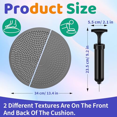 biguphate Wobble Cushion Set with Hedgehog Balance Pods & Pump | Inflatable Wiggle Disc & Stepping Pads For Adults. Ideal for Core Body Balance Training, Stability & Fitness. - color: Grey