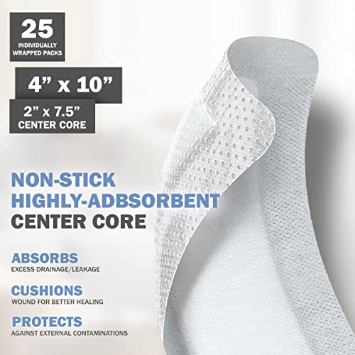 EVERLIT Island Dressing Bordered Gauze | Large Wound Care Bandage with Adhesive Border| Sterile, Soft & Highly Absorbent Medical Grade Dressing Pad (4x10 Inch (Pack of 50)) - size: 4x10 Inch (Pack of 50)