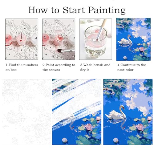 ZRIZQ Paint by Numbers Kit for Adults Beginner Animal,Swan,16x20 | Full set with wooden brushes,rolled canvas,rich paints.Calming activity.Beginner friendly.Just open and paint. - color: 16"X20"Rolled Canvas(Frameless)-Swan and Lake