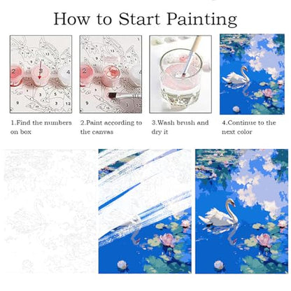 ZRIZQ Paint by Numbers Kit for Adults Beginner Animal,Swan,16x20 | Full set with wooden brushes,rolled canvas,rich paints.Calming activity.Beginner friendly.Just open and paint. - color: 16"X20"Rolled Canvas(Frameless)-Swan and Lake