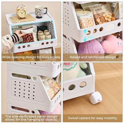 UFORU 4 Tier Rolling Storage Cart,Plastic Open Storage Basket with Wheels