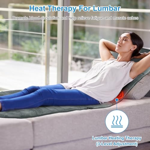 KOCASO Full Body Massage Mat with Heat- Electric Vibration Massage Pad for Chair, Bed & Floor Use with 10 Motors, 9 Modes, 3 Heat Levels, Inflatable Pillow - Ideal Home Office Gift for Women & Men - size: 64.17x18.9x0.98 in