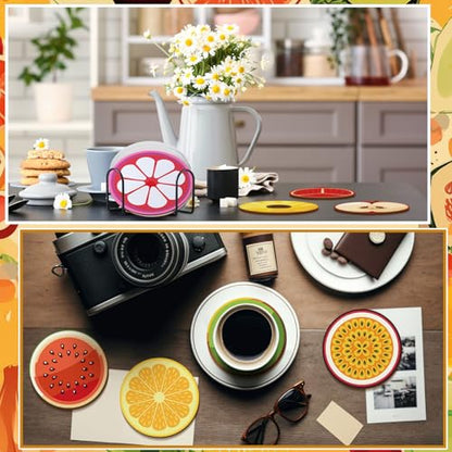 Reallnaive 8 Pcs Fruit Paint by Numbers Kit for Adults Wooden Coasters | Mini Paint by Numbers, Tiny Round Oil Painting Drink Coaster with Holder, for Small DIY Craft Birthday Gift - style: Fruit