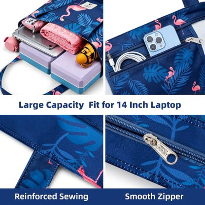 WLLWOO Yoga Mat Carrier Bag for Women Canvas Carryall Tote Gym Pilates | Large Holder Zipper Shoulder for Beach Travel Workout Fitness Office - color: Flamingo