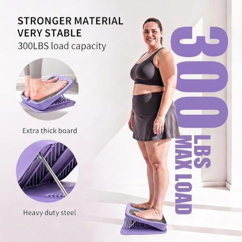 Slant Board for Calf Stretching, 9-Level with 2 Resistance Bands - color: Purple