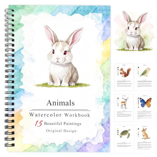SLWBZ Watercolor Workbooks Coloring Book, Beginner Friendly Painting Kit, Easy Exquisite with Steps, Creative Exploration Watercolor Book for Adults Teens (Cute Rabbit, Without Paint) - color: Cute Rabbit, size: Without paint