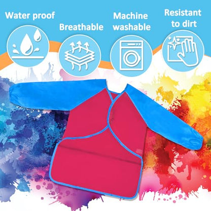 Zkptops Kid Art Smocks Waterproof Kids Painting Aprons Toddler Art Smock Kids Paint Smock with Long Sleeve 3 Roomy Pockets for Age 3-7 Years(Pink) - color: Y 1 Pack Pink