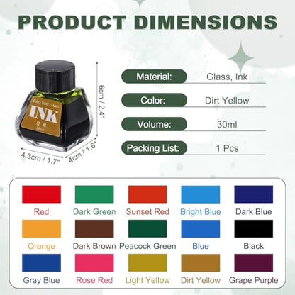 PATIKIL Fountain Pen Ink Dirt Yellow, 30ml Calligraphy Pen Bottled Ink Non-Carbon Colorful Smooth Flow Color Dip Drawing Set Art Supplies for Writing Painting Journaling - color: Dirt Yellow