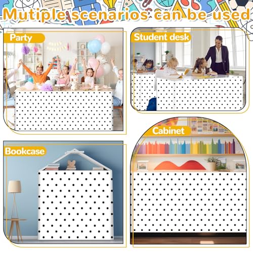 Wiooffen 9Ft Black and White Polka Dot Table Skirt Classroom Teacher Desk Curtain Skirts Tablecloth Rectangle Table Cover Skirt for Back to School Kindergarten Office Bookcase Supplies Painted Dot - style: Painted Dot