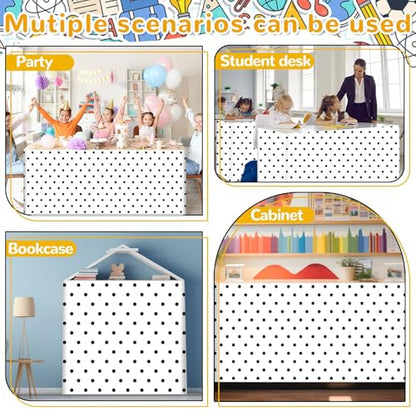 Wiooffen 9Ft Black and White Polka Dot Table Skirt Classroom Teacher Desk Curtain Skirts Tablecloth Rectangle Table Cover Skirt for Back to School Kindergarten Office Bookcase Supplies Painted Dot - style: Painted Dot