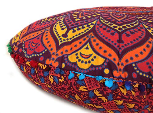 INDIAN CRAFT CASTLE 32" Inch Mandala Floor Pillow Cushion Covers Meditation Seating Ottoman Covers Hippie Decorative Bohemian Pouf Covers Large Shams Outdoor Boho Comfortable Bed Sofa Pouffe Cover - color: Orange Multi