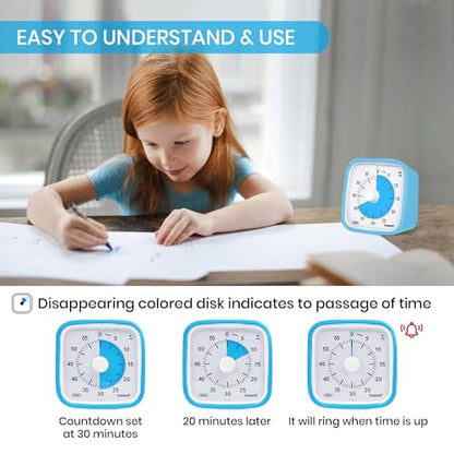 Yunbaoit Visual Timer for Kids, Silent 60-min Countdown Timer, Blue Blue - color: Blue Blue