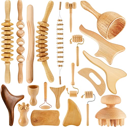Amylove 21-in-1 Maderoterapia Kit Wood Therapy Massage Tools Set Therapy Tools for Body Sculpting Muscle Pain Relief Lymphatic Drainage Women Face Roller Fascia Massage Anti Body Contouring