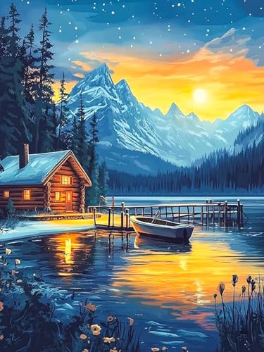 Diamond Art Kits for Adults & Beginners, Snow Mountain Diamond Painting Kit | 5D Full Drill Gem Art with Lake Scenery, Round Diamond Dots, Home Wall Decor & Gift, 12 x 16 Inch - color: HMDPUS-25907