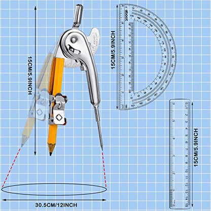 48 Pcs Geometry Protractor and Compass Set Geometry Student Math Set with Pencil and Clear Straight Ruler School Classroom Supplies for Study Office Drafting Wood Work Drawing