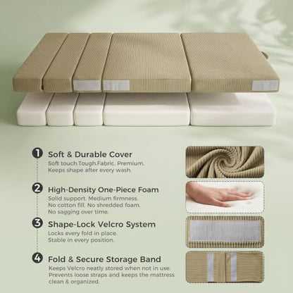 Tri-Fold Futon Mattress, Foldable Floor Mat (Sage Olive,Full) - color: Sage Olive, size: Full (75"L x 54"W x 3"Th)
