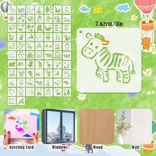 72 Pcs Animals Stencils for Painting Set, Reusable Tiger Dino Lion Deer Cute Painting Templates - Stencil Crafts Drawing Templates for DIY Scrapbook, Home Wall Murals, Canvas Wood Signs - style: Animals