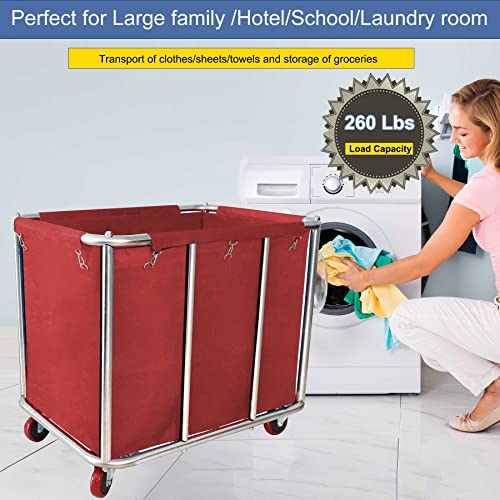 Laundry Cart with Wheels Commercial,400L Large Rolling Laundry Hamper - color: Red - 11.5 Bushels - 8 Tubes