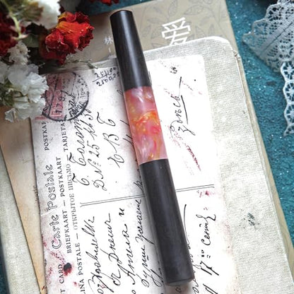 SeventyTwo Handmade Glass Dip Pen with Wood Handle, Black and Pink Coral Design, Calligraphy Writing Pen with Cap (Black-Pink)
