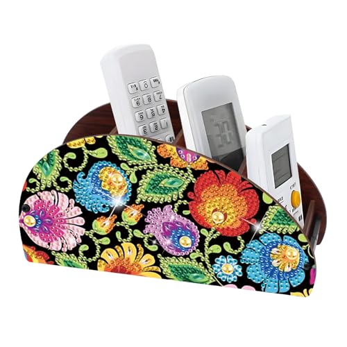 Diamond Painting Storage Box, DIY 5D Floral Leaf Design Multi-Compartment Wooden Diamond Art Organizer for Makeup Brushes Pens TV AC Remotes Desktop Tabletop Decoration - color: Floral & Leaf