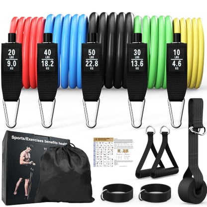 Resistance Bands Set with Handles, Exercise Bands for Working Out, Home Gym Workout Bands, Fitness Equipment for Men & Women Strength Training -fu