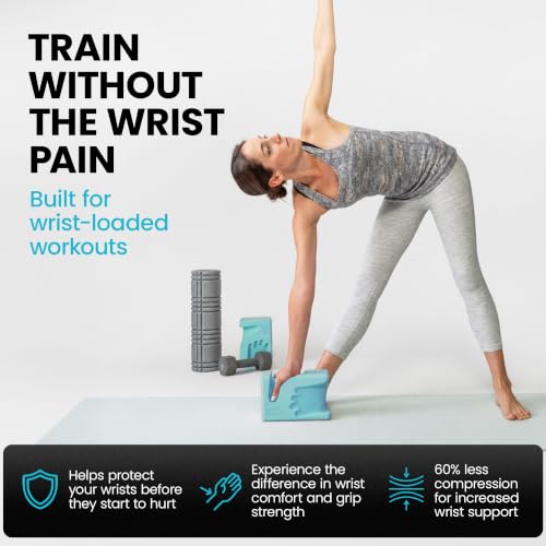 WRISTBuddy® Yoga Blocks 2 Pack, High Density Non-Slip, Hand-Shaped Design | 60% less wrist pressure —patented hand-shaped design eases wrist discomfort for yoga, Pilates, push-ups, planks & handstands. - color: Aqua