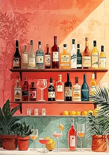 APTDYIGL 5D Vintage Cocktail Bottle Diamond Painting Kits for Adults Beginner,DIY Diamond Art Kits for Adults,Round Full Drill Diamond Dots with Gem Art Kits,Home Wall Decor 12X16inch - color: HP106