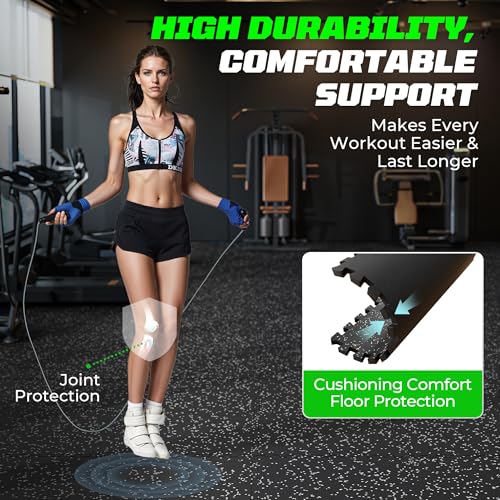 PRAISUN 0.56" Rubber Top Gym Flooring, Heavy Duty Gym Mats for Home Gym | Non-Slip Interlocking Workout Mat, 24 x 24in Large Gym Floor Mat, Protect Floors from Equipment, 24 Sq Ft, Black/Grey - size: 6 Tiles (24 Sq Ft)