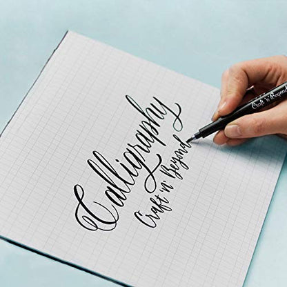 Craft 'n' Beyond Calligraphy Brush Pens Pack of 3 Small, Medium and Large Markers for Hand Lettering, Art Drawing, Sketching, Scrapbooking, Writing, Journaling - Beginner Kit with Fadeproof Black Ink - color: Black- Pack of 3