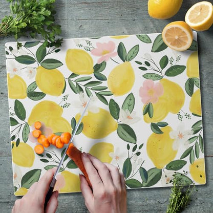 CounterArt Lemons on the Vine 3mm Tempered Glass Cutting Board | 12" x 15", Serving Board, Charcuterie Board - color: Lemons on the Vine