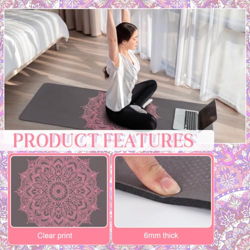 Tinideya 3 Pcs Yoga Mat and Blocks Set 6mm Non Slip Strap - color: Dusty Blue