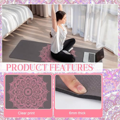 Tinideya 3 Pcs Yoga Mat and Blocks Set 6mm Non Slip Strap - color: Dusty Blue