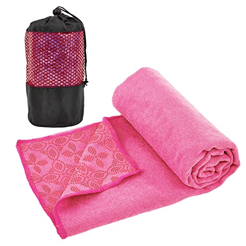 Yoga Towels, Non Slip Hot Yoga Mat Towel with Grip Dots,Super-Absorbent Soft Microfiber Yoga Blanket for Pilates, Fitness and Workout 72inch x 24inch - color: Hot Pink