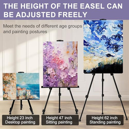 AROIC 4 Pack Painting Display Easel Stand Portable Adjustable | Metal Tripod Artist Canvases Height from 20 to 66 In Extra for Table-Top/Floor, Draw and Display, Black with 4 Storage Bag - style: 4P