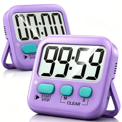 Antonki 2 Pack Digital Timer for Kids Classroom Kitchen Timers for Cooking | w/ Battery, Easy to View, Alarm, Mute Mode, Count Down/Up, Magnetic, Kickstand, Hanging, Classroom Timer for Teacher Supplies - color: Fresh Purple