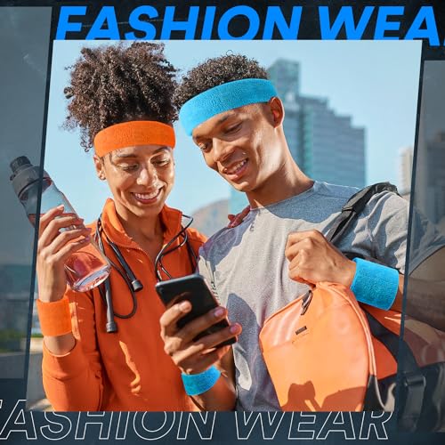BEACE Sweatbands Sports Headband for Men & Women - Moisture Wicking Athletic Cotton Terry Cloth Sweatband for Tennis, Basketball, Running, Gym, Working Out - color: Orange