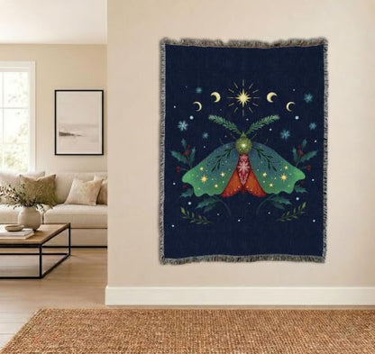 Pure Country Weavers Christmas Moth by Episodic Drawing - Gift Tapestry Throw Blanket Woven from Cotton - Made in The USA (72x54) - color: Christmas Moth, size: 72x54