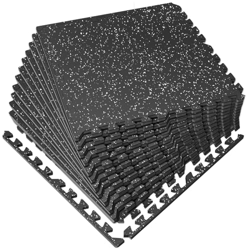 0.56in Thick 48 Sq Ft Gym Flooring for Home Gym, 12 Tiles Workout Exercise Equipment Mats, Rubber Top with EVA Foam, Interlocking Puzzle Floor Tiles for Fitness Room, Protective Flooring Mat - size: 0.56in