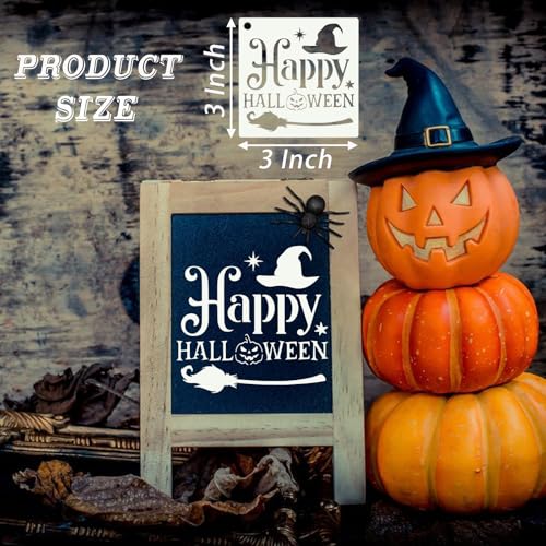 80 Pcs 3 x 3 Inch Halloween Stencils for Painting on Wood, Reusable Happy Pumpkin Spider Web Stencil DIY Ornaments Ghost Paint Template Set for Wall Door Home Decor - style: Halloween