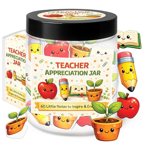 Teacher Appreciation Gifts, Jar with 60 Little Notes to Inspire & Encourage | Appreciation Gift for Teachers, Thank You Present for Educators, Back to School Gift for New School Year, End of Year Gifts - color: KAT-K- Teacher Appreciation Jar